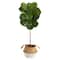 4ft. Fiddle Leaf Artificial Tree in Boho Chic Handmade Cotton & Jute White Woven Planter UV Resistant (Indoor/Outdoor)